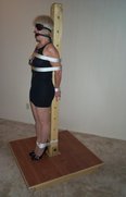 Playmate tied, gagged and blindfoled to PowerPole